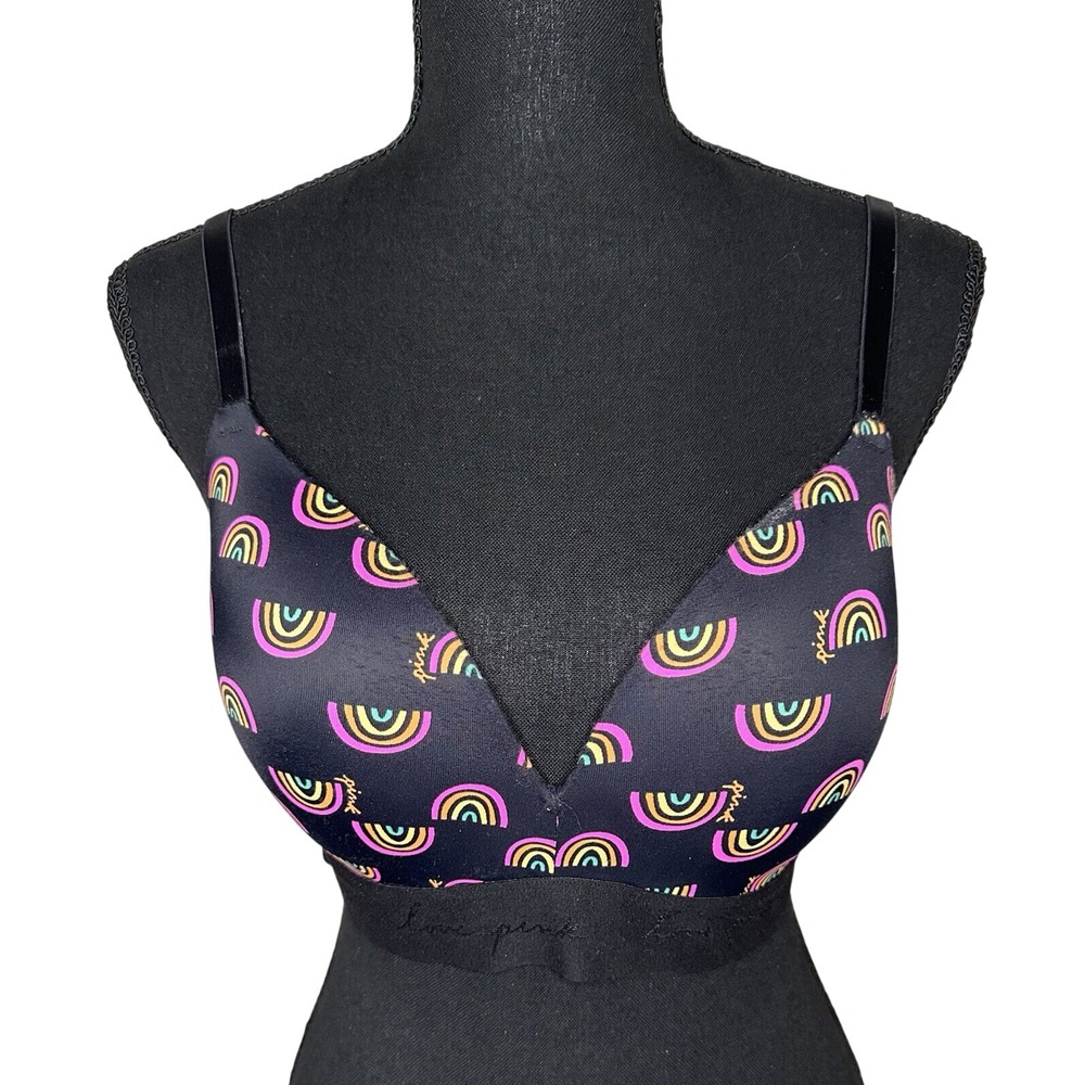 Victoria's Secret Pink Wear Everywhere Wireless Push Up Bra Rainbows 34D